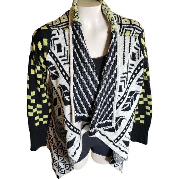 Double Zero Colorful Shawl Collar Knit Sweater Waterfall Aztec  Womens Sz L - Picture 1 of 8